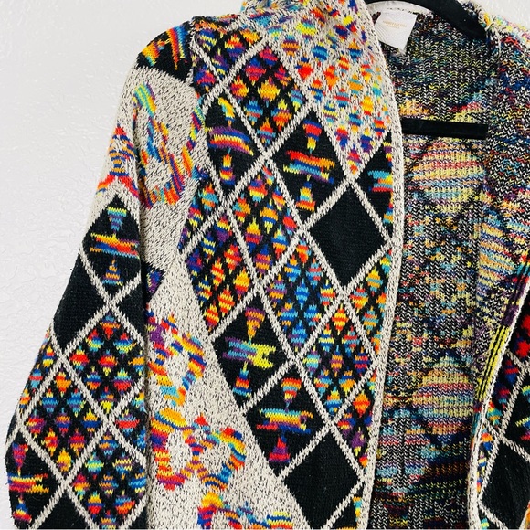 Northern Angel Anthropologie Rainbow Boho Long Hooded Cardigan Sweater Small - Picture 2 of 5